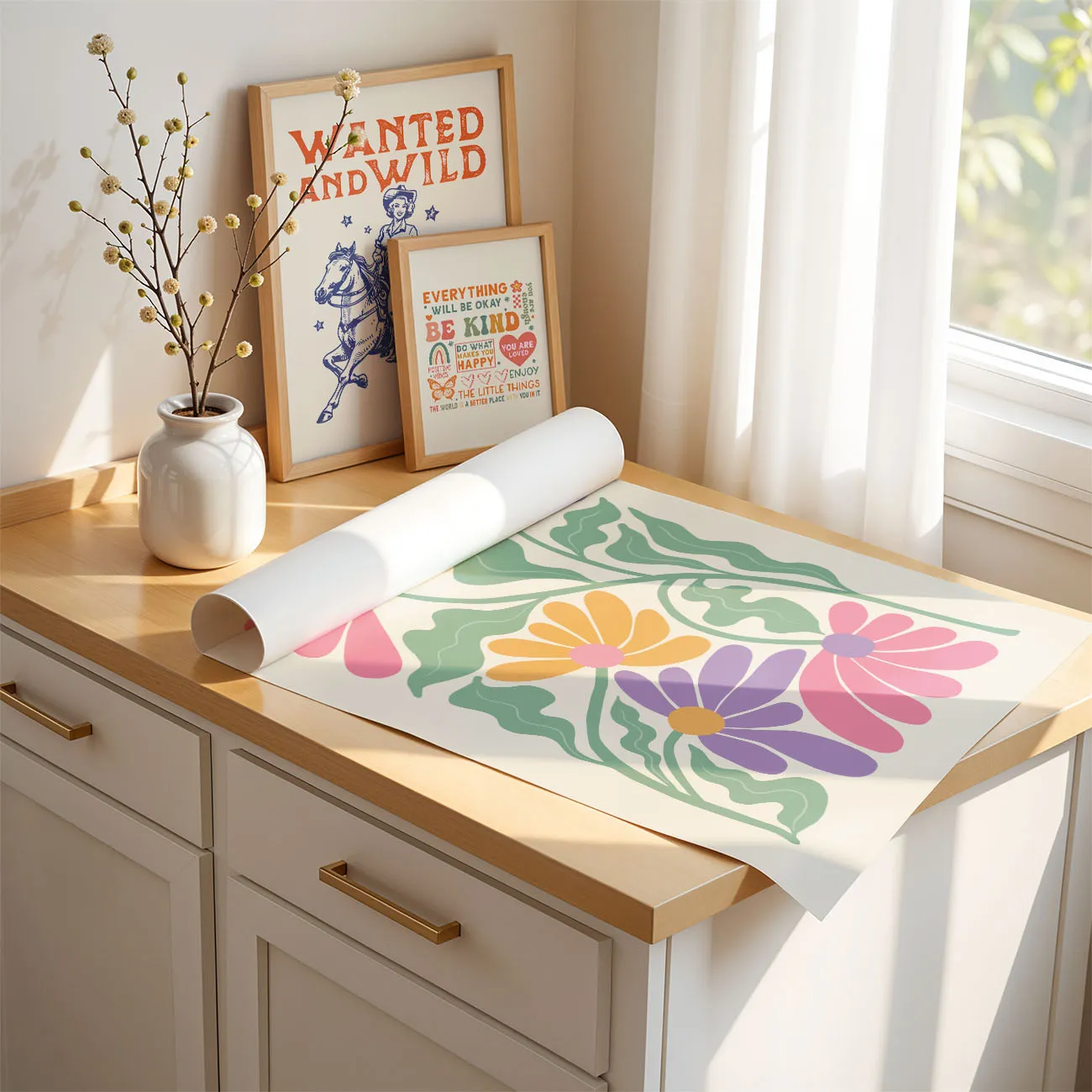 Wandbild mit bunten Blumen II