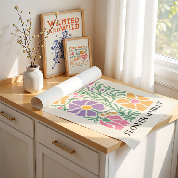 Flower Market Poster – Retro Colorful Botanical Wall Art