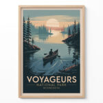National Park Poster – Retro Voyageurs Canoe Wall Art