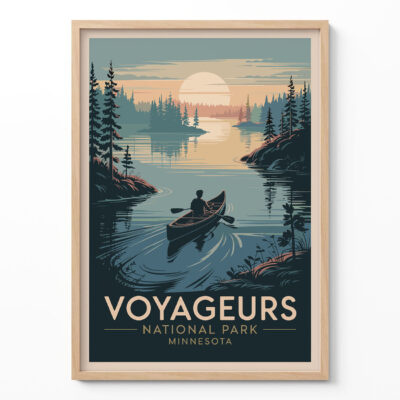 National Park Poster – Retro Voyageurs Canoe Wall Art