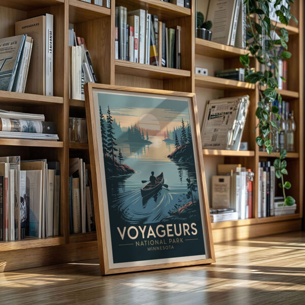 National Park Poster – Retro Voyageurs Canoe Wall Art