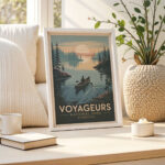 National Park Poster – Retro Voyageurs Canoe Wall Art