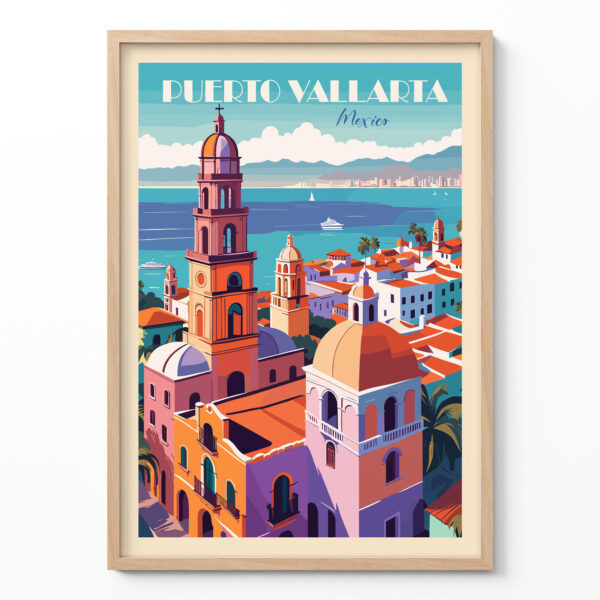 Mexico Travel Poster – Puerto Vallarta Vintage Wall Art