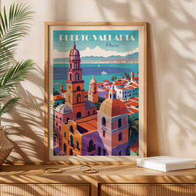 Mexico Travel Poster – Puerto Vallarta Vintage Wall Art