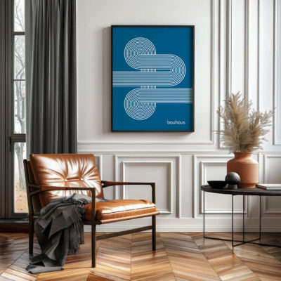 Bauhaus Poster Spiral Connection Blue – Minimalist Wall Art