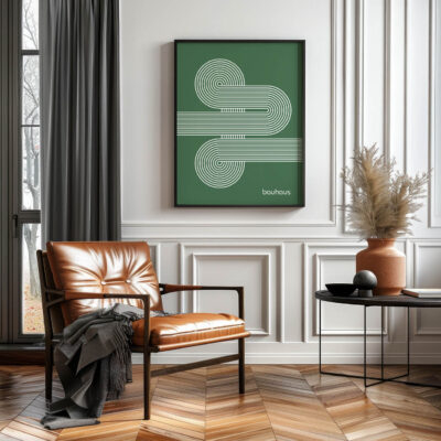 Bauhaus Poster Spiral Connection Green – Minimalist Wall Art