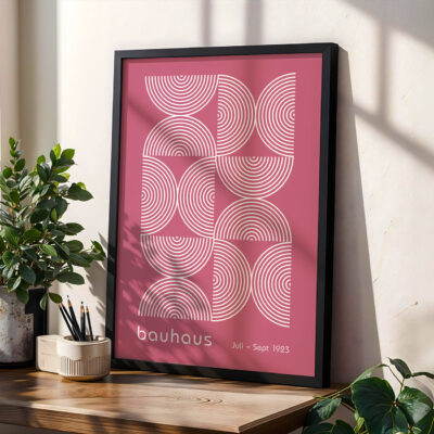 Bauhaus Poster Half Circles Pink – Mid Century Wall Art