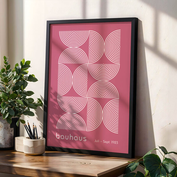 Bauhaus Wall Decor Set of Two – Geometric Retro Posters Bauhaus Poster Half Circles Pink – Mid Century Wall Art