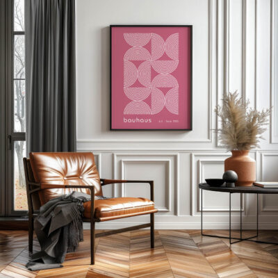 Bauhaus Poster Half Circles Pink – Mid Century Wall Art