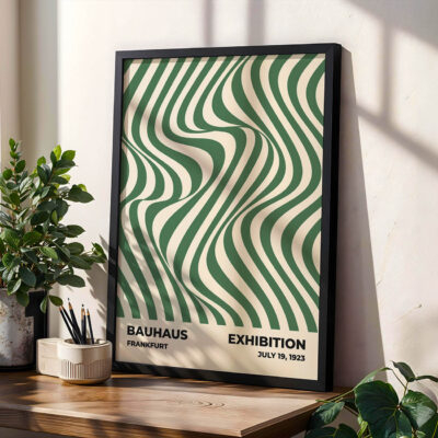 Bauhaus Poster Design Optic Waves Green – Retro Art Print