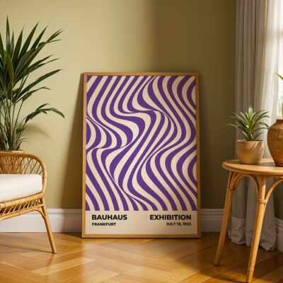 Bauhaus Movement Poster Optic Waves Purple – Minimalist Print
