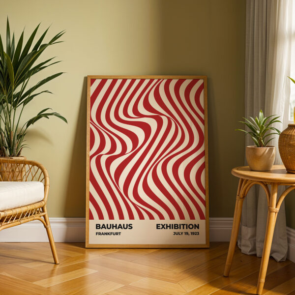 Bauhaus Movement Poster Optic Waves Red – Minimalist Art Print