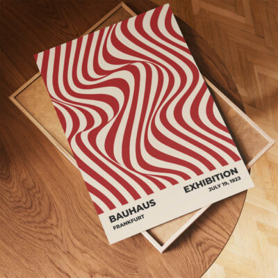 Bauhaus Movement Poster Optic Waves Red – Minimalist Art Print