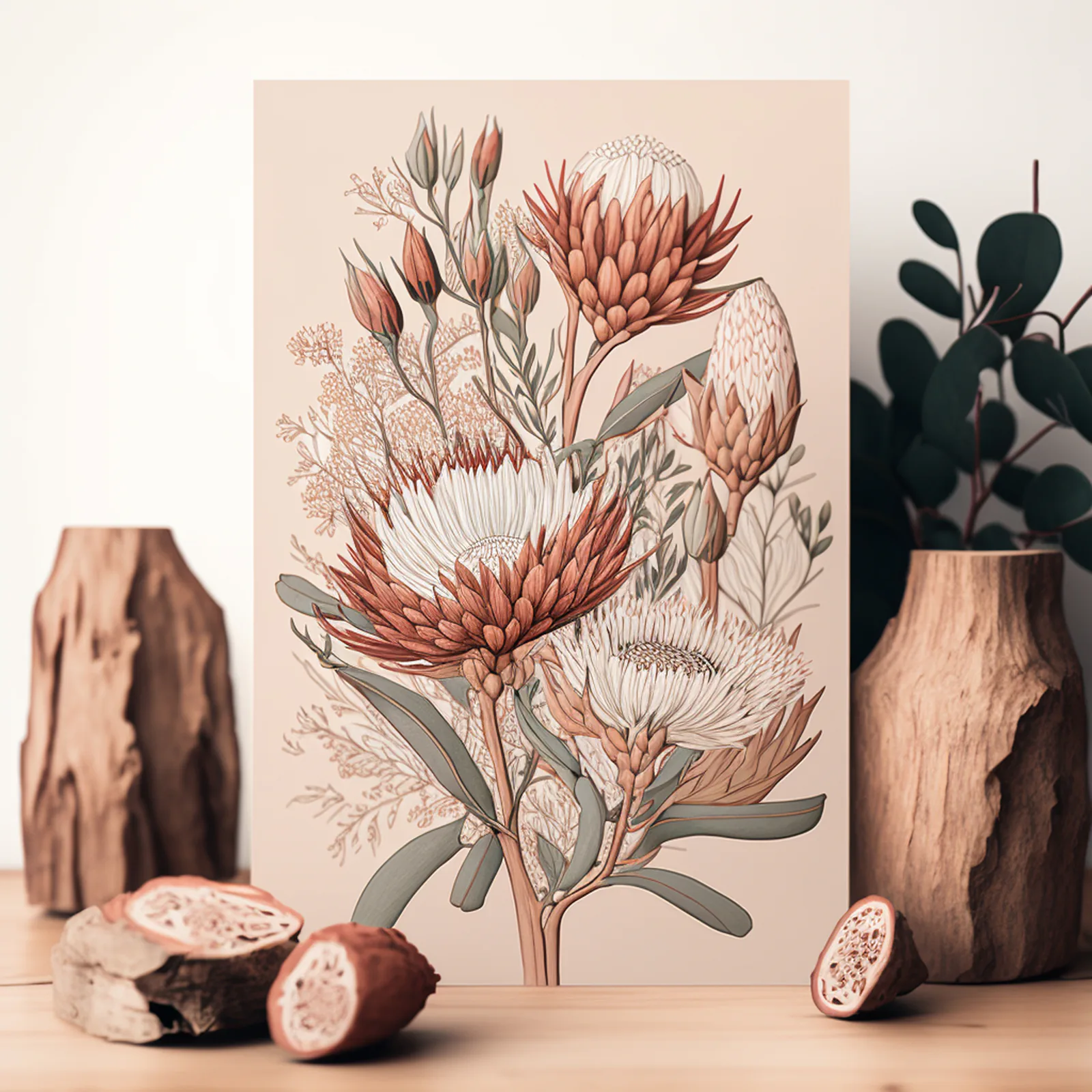 Modern Botanical Art Print Styled in a Bright Home Interior