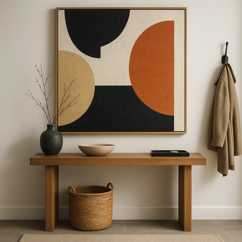 Retro Wall Art in a Colorful Entryway