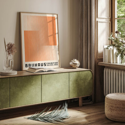Orange Bauhaus Poster – Minimalist Retro Print