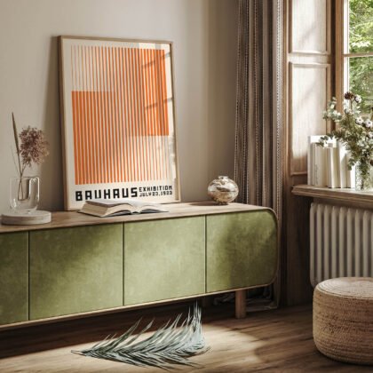 Bauhaus Wandbild – Vertikale Linien Orange