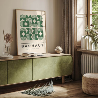 Bauhaus Green Poster Line Harmony – Modern Art Print