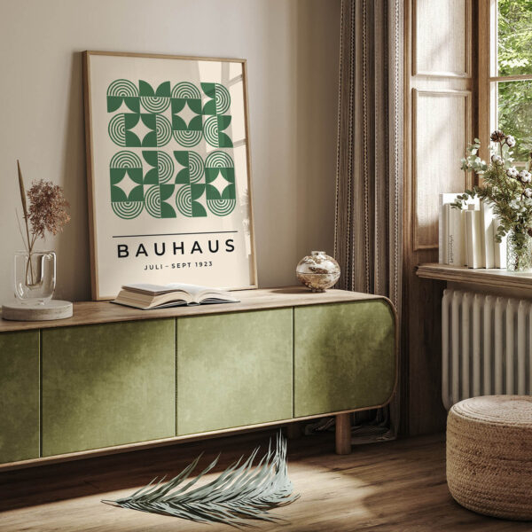 Bauhaus Green Poster Line Harmony – Modern Art Print