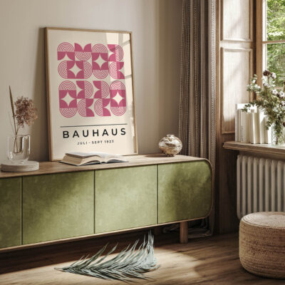 Bauhaus Poster Art Line Harmony Pink – Mid Century Wall Art