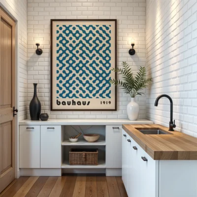 Bauhaus Art Poster Dot Flow Blue – Abstract Wall Art