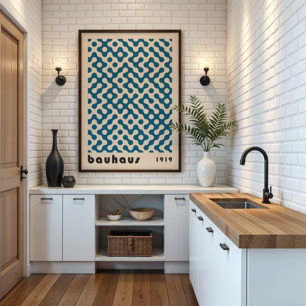 Bauhaus Art Poster Dot Flow Blue – Abstract Wall Art