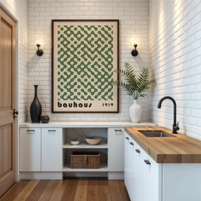 Bauhaus Art Poster Dot Flow Green – Minimalist Retro Print