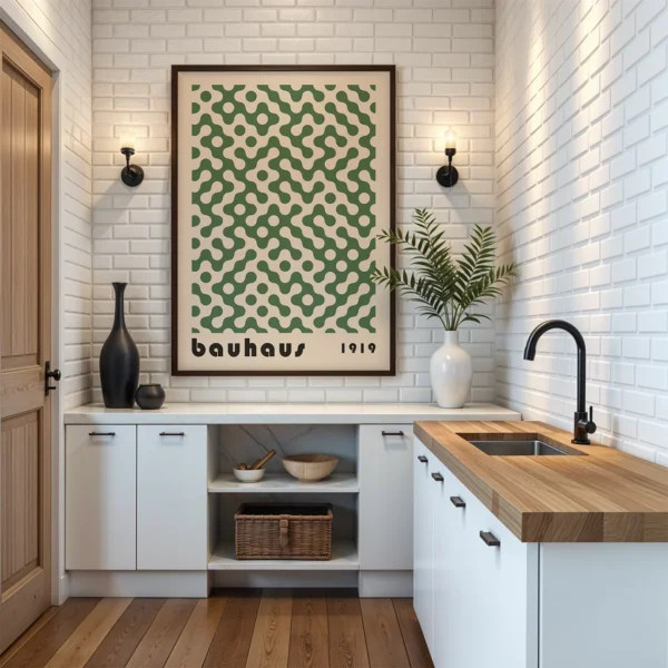 Bauhaus Art Poster Dot Flow Green – Minimalist Retro Print