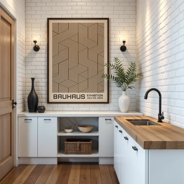 Bauhaus Print Line Maze Brown – Retro Art Poster