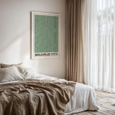 Bauhaus Print Line Maze Green – Minimalist Retro Poster