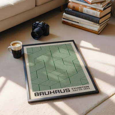 Bauhaus Print Line Maze Green – Minimalist Retro Poster