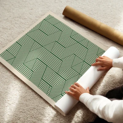 Bauhaus Print Line Maze Green – Minimalist Retro Poster