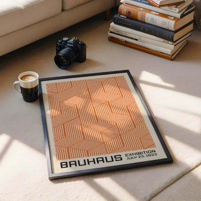 Bauhaus Print Line Maze Orange – Modern Wall Art