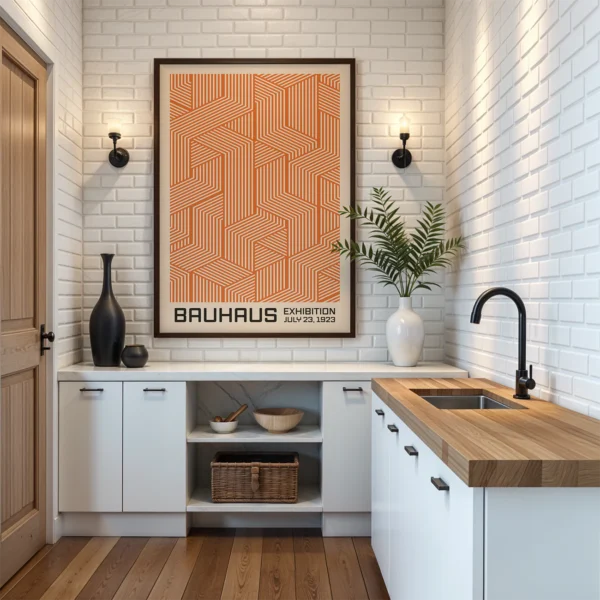 Bauhaus Print Line Maze Orange – Modern Wall Art