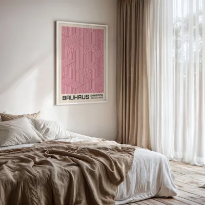 Bauhaus Print Line Maze Pink – Modern Art Poster