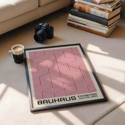 Bauhaus Print Line Maze Pink – Modern Art Poster