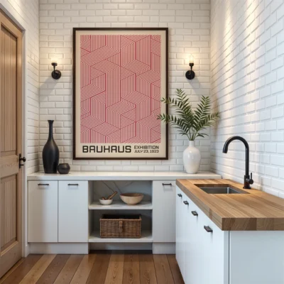 Bauhaus Print Line Maze Pink – Modern Art Poster