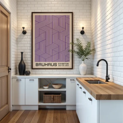Bauhaus Wandbild – Linienspiel Violett