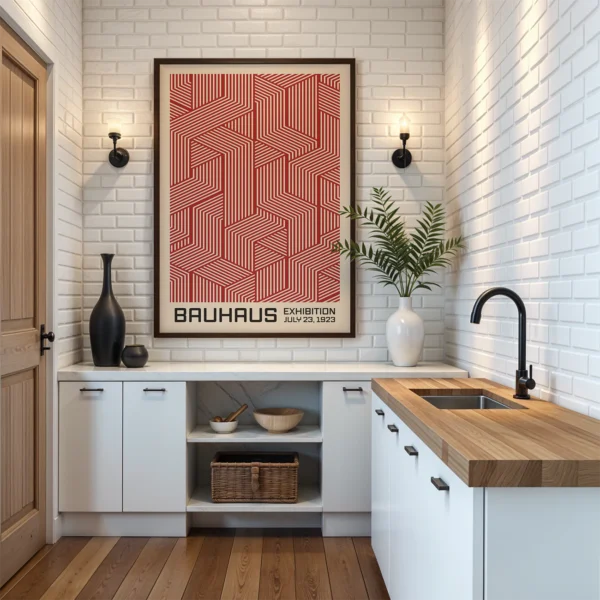 Bauhaus Print Line Maze Red – Mid Century Wall Art