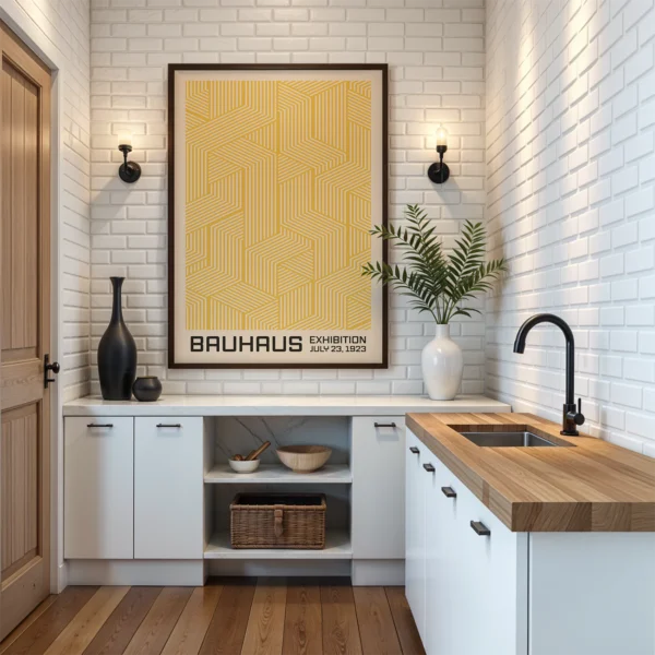 Bauhaus Print Line Maze Yellow – Minimalist Wall Art