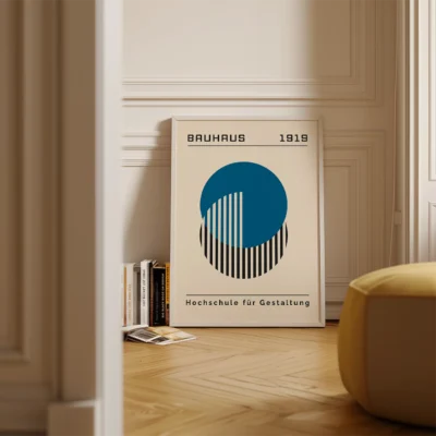 Bauhaus Vintage Poster Blue Circle Lines – Abstract Wall Art