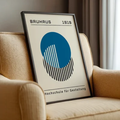 Bauhaus Vintage Poster Blue Circle Lines – Abstract Wall Art
