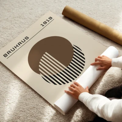 Bauhaus Vintage Poster Brown Circle Lines – Modern Wall Art