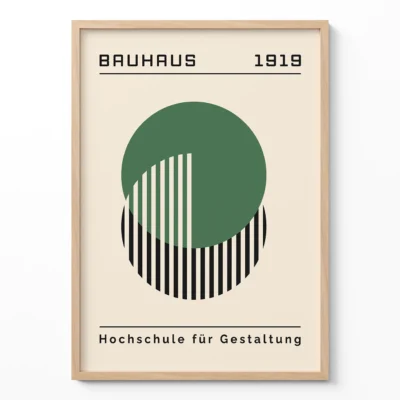 Bauhaus Vintage Poster Green Circle Lines – Minimalist Retro Print