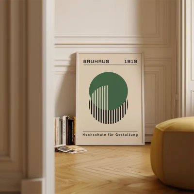 Bauhaus Vintage Poster Green Circle Lines – Minimalist Retro Print