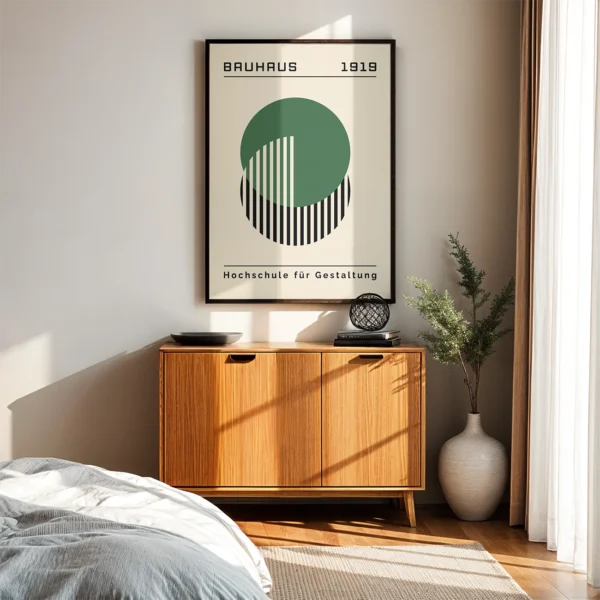 Bauhaus Vintage Poster Green Circle Lines – Minimalist Retro Print