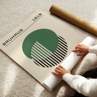 Bauhaus Vintage Poster Green Circle Lines – Minimalist Retro Print