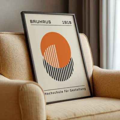Bauhaus Design Poster Orange Circle Lines – Minimalist Art Print