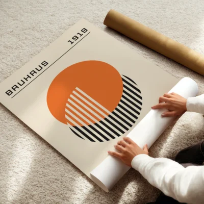 Bauhaus Design Poster Orange Circle Lines – Minimalist Art Print