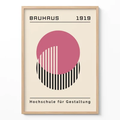 Bauhaus Design Poster Pink Circle Lines – Mid Century Wall Art